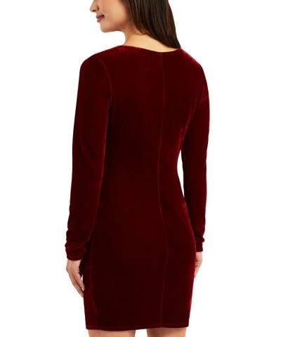 Juniors' Long-Sleeve Cutout Bodycon Velvet Dress Red $18.44 Dresses