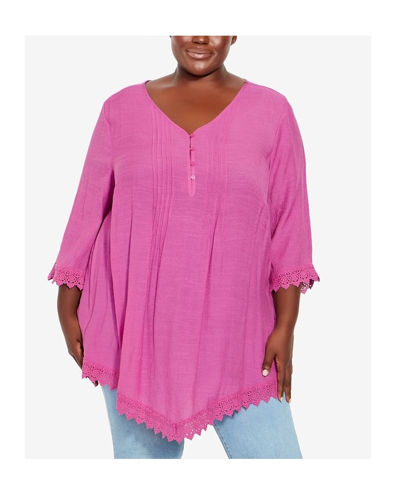 Plus Size Ellie Pintuck Lace Top Purple $27.06 Tops