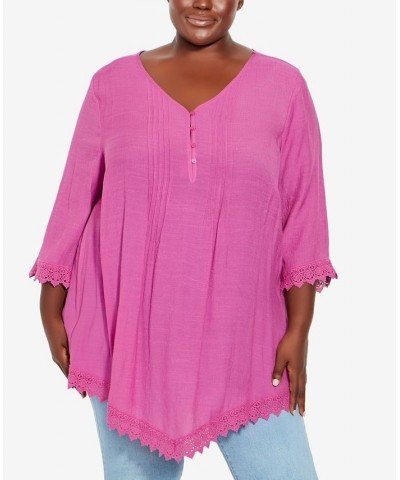 Plus Size Ellie Pintuck Lace Top Purple $27.06 Tops