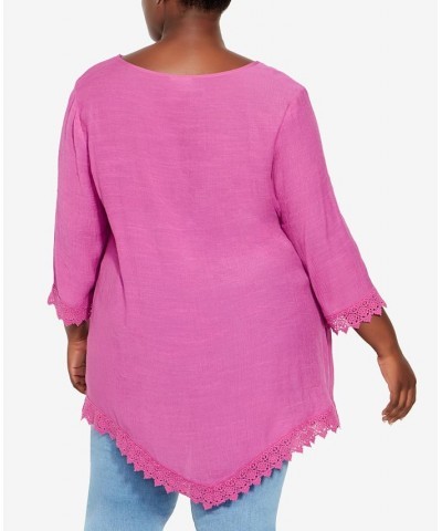 Plus Size Ellie Pintuck Lace Top Purple $27.06 Tops