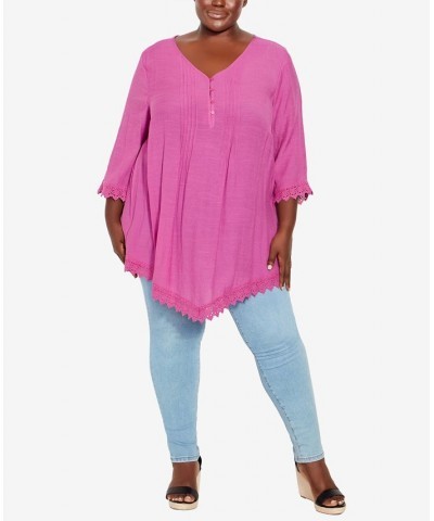 Plus Size Ellie Pintuck Lace Top Purple $27.06 Tops