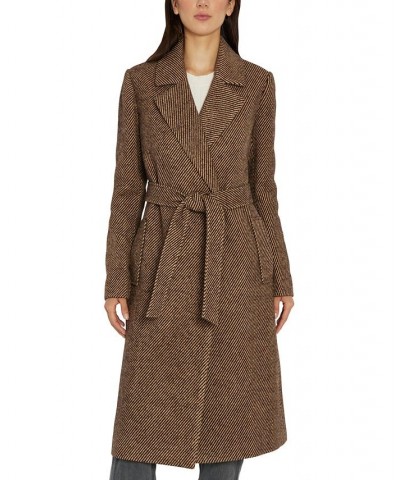Women's Belted Tweed Wrap Coat Brown $68.40 Coats