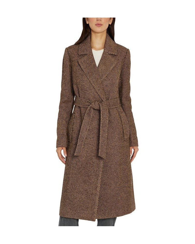 Women's Belted Tweed Wrap Coat Brown $68.40 Coats