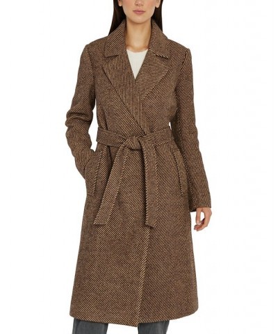 Women's Belted Tweed Wrap Coat Brown $68.40 Coats