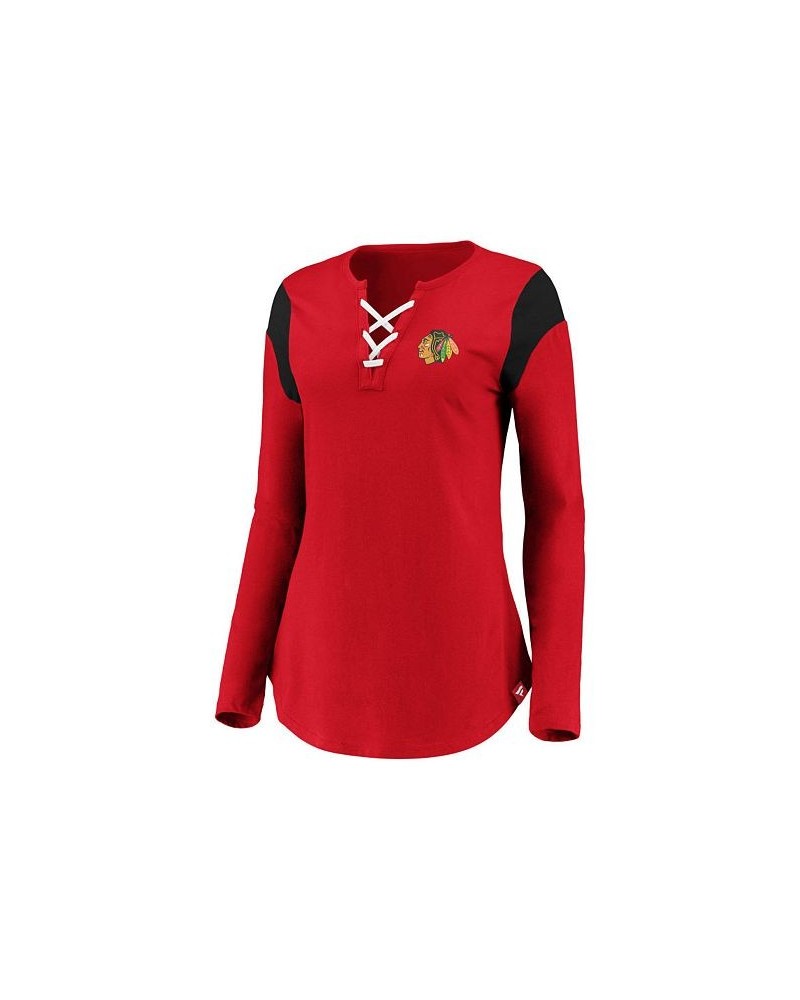 Chicago Blackhawks Women's Iconic Lace Up Long Sleeve Shirt Red/Black $20.00 Tops