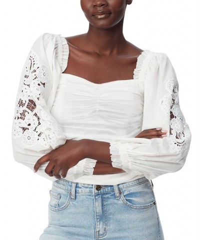 Women's Stevie Cotton Sweetheart-Neck Lace-Sleeve Top White $39.24 Tops