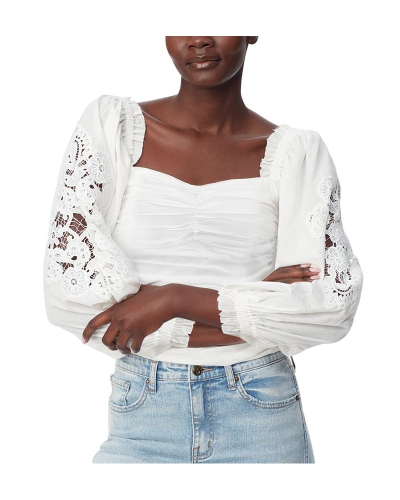 Women's Stevie Cotton Sweetheart-Neck Lace-Sleeve Top White $39.24 Tops