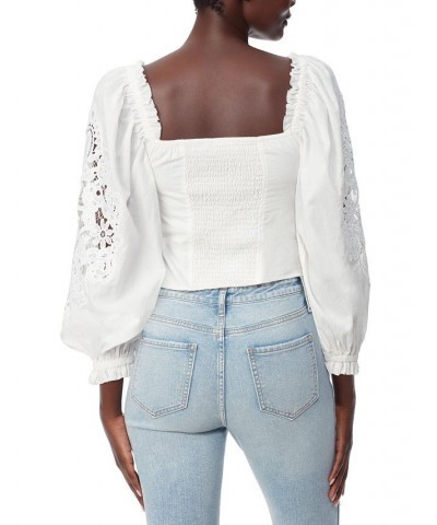 Women's Stevie Cotton Sweetheart-Neck Lace-Sleeve Top White $39.24 Tops