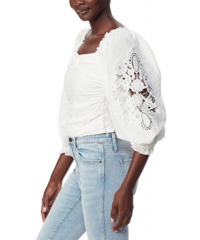 Women's Stevie Cotton Sweetheart-Neck Lace-Sleeve Top White $39.24 Tops