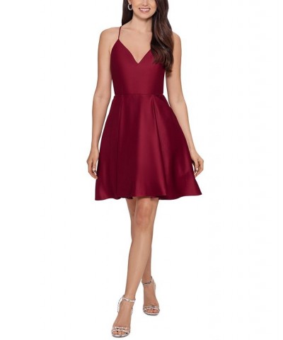 Juniors' V-Neck Fit & Flare Dress Wine $36.03 Dresses