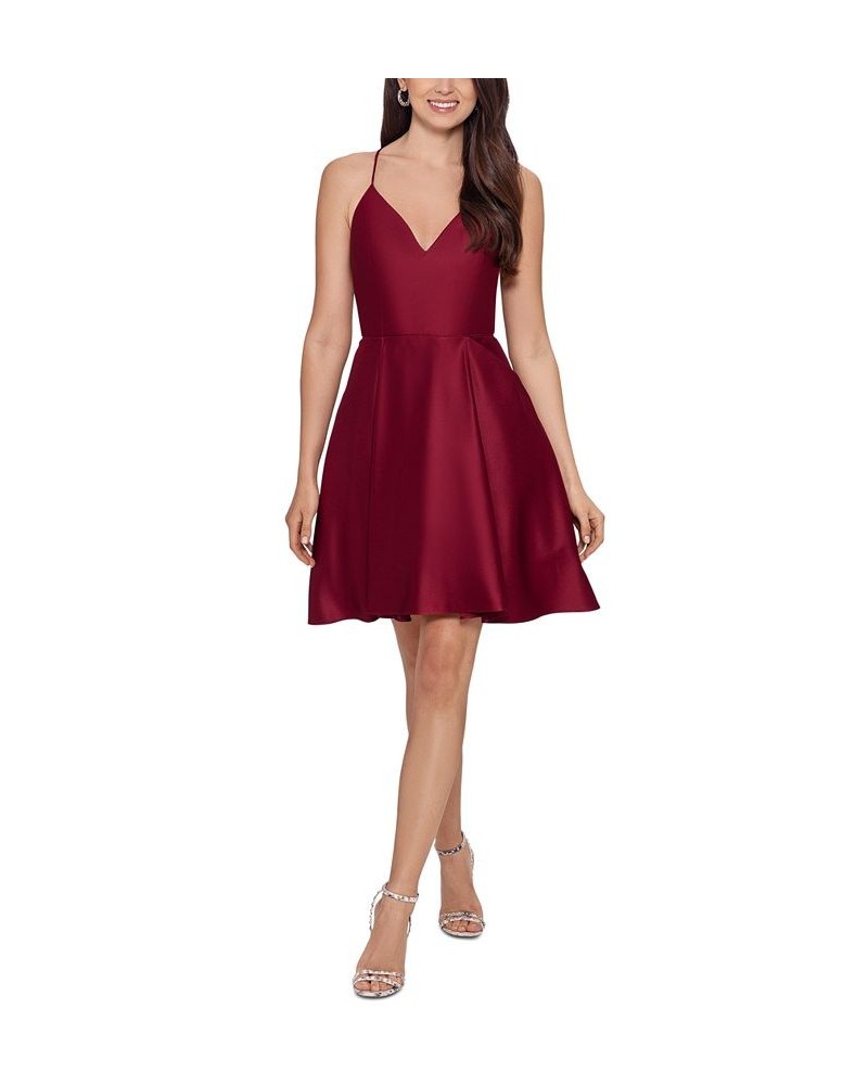 Juniors' V-Neck Fit & Flare Dress Wine $36.03 Dresses