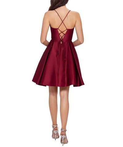 Juniors' V-Neck Fit & Flare Dress Wine $36.03 Dresses