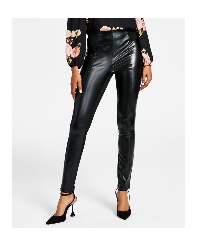 Women's Mixed-Media High-Rise Pants Deep Black $23.38 Pants