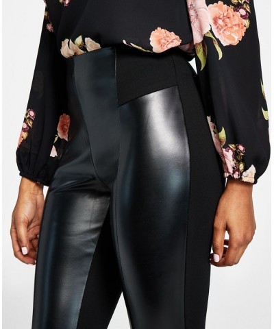 Women's Mixed-Media High-Rise Pants Deep Black $23.38 Pants