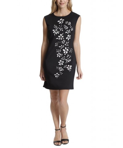 Petite Laser Cut Sleeveless Sheath Dress Black/Ivory $47.96 Dresses