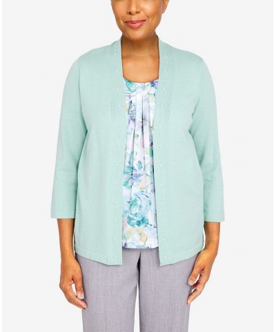 Petite Lady Like Embellished Watercolor Floral Two For One Sweater Seafoam $32.55 Sweaters