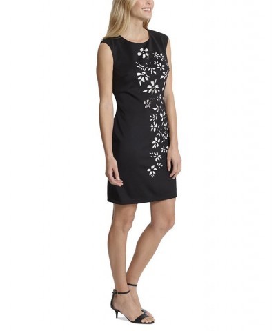 Petite Laser Cut Sleeveless Sheath Dress Black/Ivory $47.96 Dresses