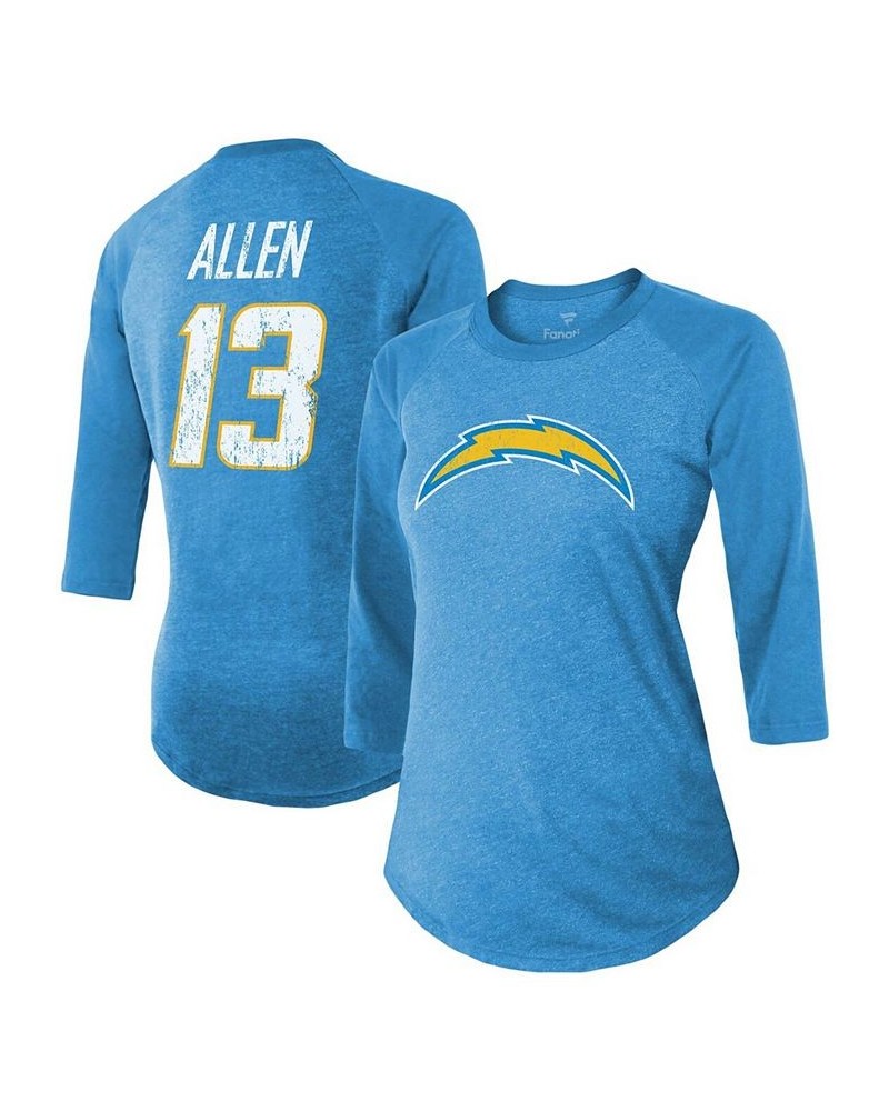 Women's Los Angeles Chargers Team Player Name Number Tri-Blend Raglan 3/4 Sleeve T-shirt Powder Blue $27.35 Tops