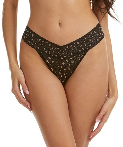 Women's Leopard Original Rise Thong Panty Black $16.66 Panty