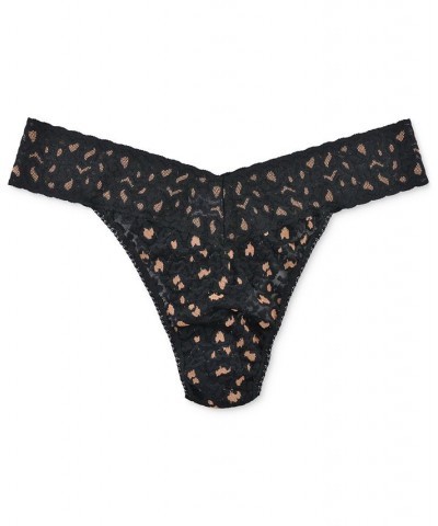 Women's Leopard Original Rise Thong Panty Black $16.66 Panty