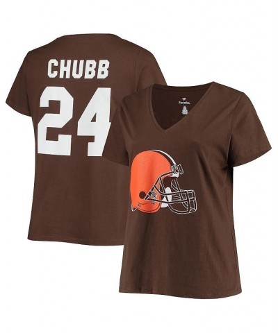 Women's Branded Nick Chubb Brown Cleveland Browns Plus Size Name Number V-Neck T-shirt Brown $24.96 Tops