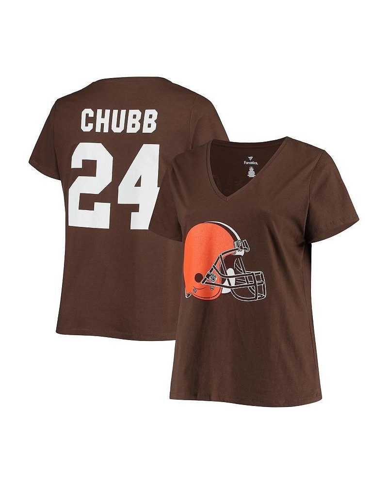 Women's Branded Nick Chubb Brown Cleveland Browns Plus Size Name Number V-Neck T-shirt Brown $24.96 Tops