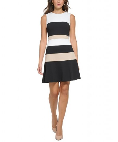 Women's Colorblocked Scuba Crepe Sleeveless Dress Chi/black/ivory $32.70 Dresses