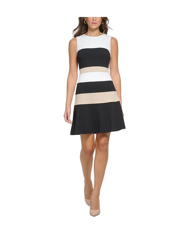 Women's Colorblocked Scuba Crepe Sleeveless Dress Chi/black/ivory $32.70 Dresses