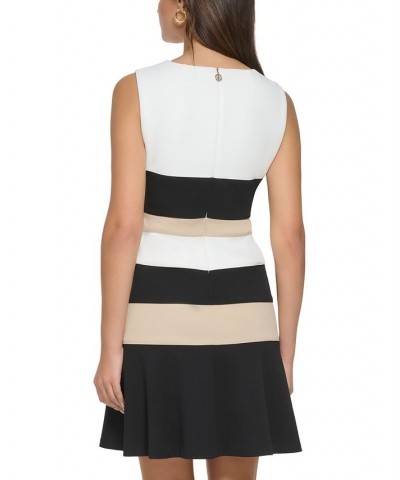 Women's Colorblocked Scuba Crepe Sleeveless Dress Chi/black/ivory $32.70 Dresses