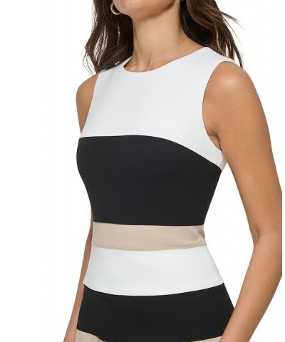 Women's Colorblocked Scuba Crepe Sleeveless Dress Chi/black/ivory $32.70 Dresses