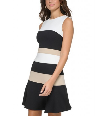 Women's Colorblocked Scuba Crepe Sleeveless Dress Chi/black/ivory $32.70 Dresses