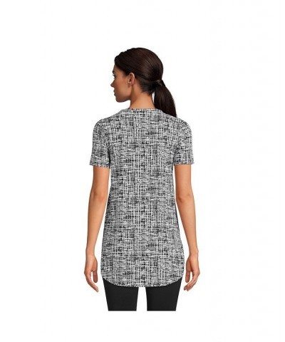 Women's Petite Moisture Wicking UPF Sun Short Sleeve Curved Hem Tunic Top Black etched print $26.48 Tops