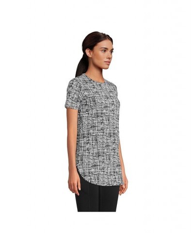 Women's Petite Moisture Wicking UPF Sun Short Sleeve Curved Hem Tunic Top Black etched print $26.48 Tops