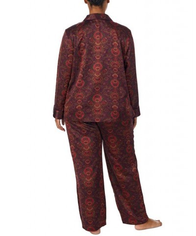 Plus Size Matte Satin Notched-Collar Pajamas Set Red $36.94 Sleepwear