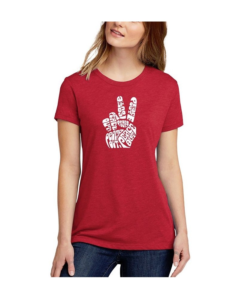 Women's Premium Blend Word Art Peace Out T-shirt Red $19.60 Tops