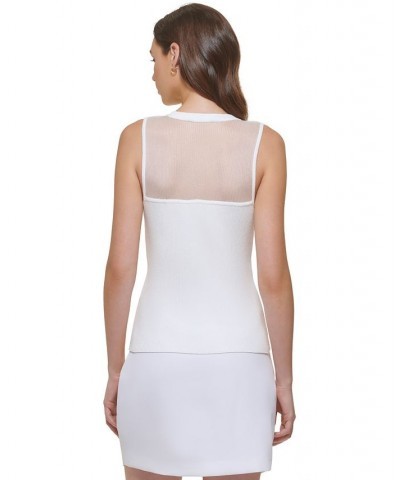 Women's Mesh-Yoke Sleeveless Ribbed Sweater White $47.94 Sweaters