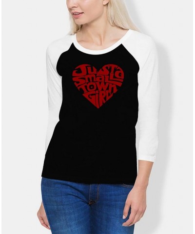 Women's Raglan Word Art Just a Small Town Girl T-shirt Black, White $24.19 Tops