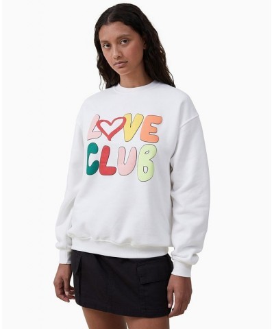 Women's Classic Graphic Crew Neck Sweatshirt White $28.04 Tops