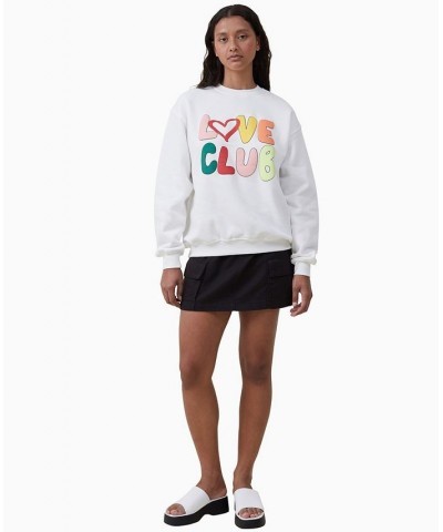 Women's Classic Graphic Crew Neck Sweatshirt White $28.04 Tops