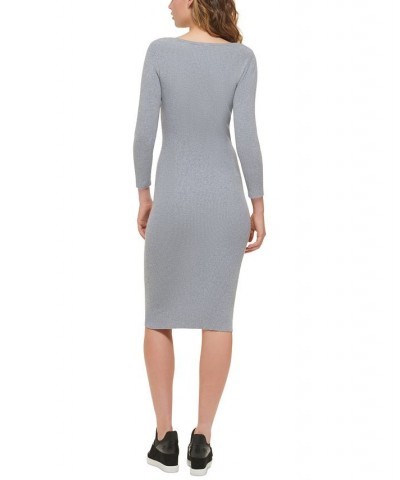 Women's Ribbed Bodycon Sweater Dress Gray $28.45 Dresses