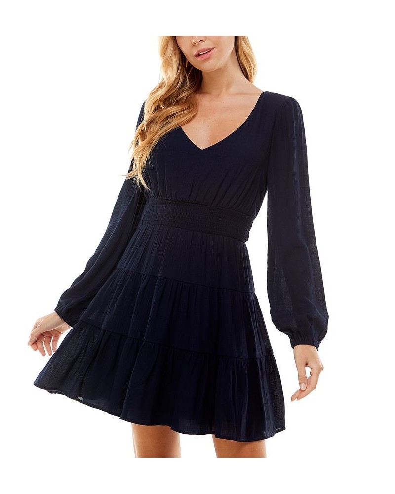 Juniors' Smocked-Waist Fit & Flare Dress Navy $24.78 Dresses