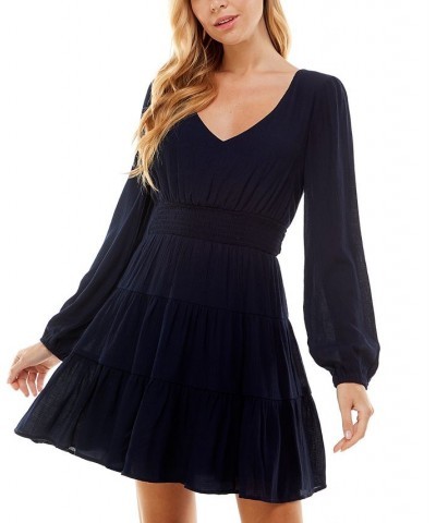 Juniors' Smocked-Waist Fit & Flare Dress Navy $24.78 Dresses