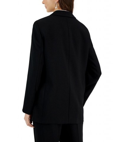 Women's Solid Relaxed-Fit Long-Sleeve Button-Front Blazer Black $126.48 Jackets