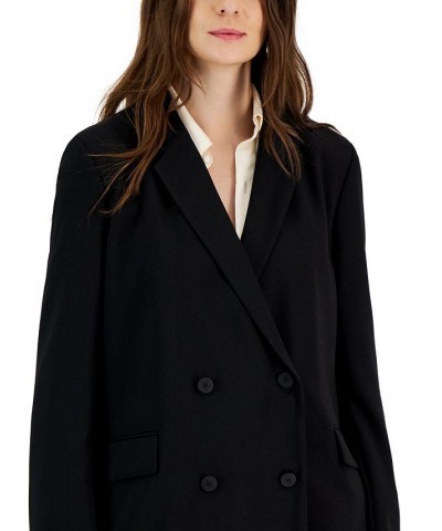 Women's Solid Relaxed-Fit Long-Sleeve Button-Front Blazer Black $126.48 Jackets