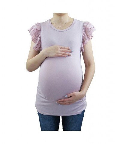 Eyelet Flutter Sleeve Side Cinched Maternity Top Light/Pastel Purple $16.87 Tops