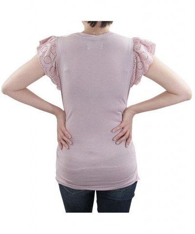 Eyelet Flutter Sleeve Side Cinched Maternity Top Light/Pastel Purple $16.87 Tops