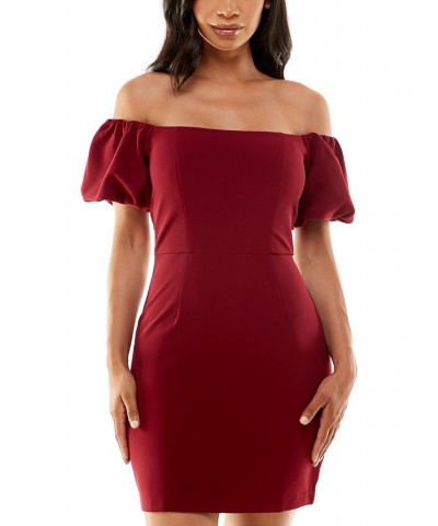 Juniors' Off-The-Shoulder Bodycon Dress Burgundy $17.16 Dresses