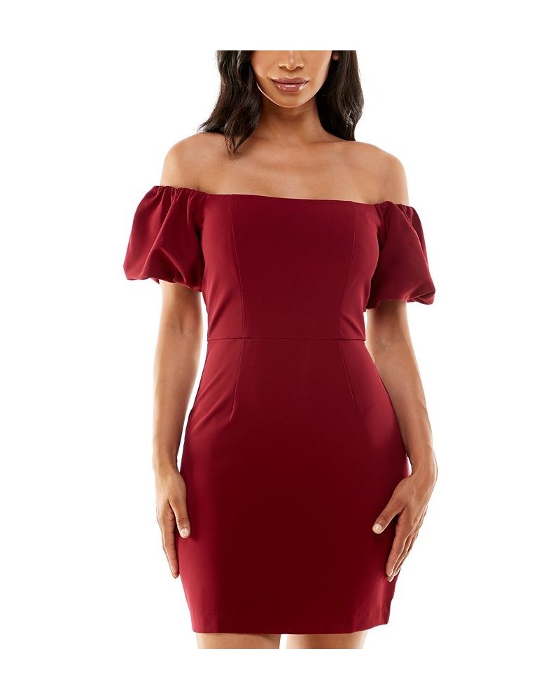 Juniors' Off-The-Shoulder Bodycon Dress Burgundy $17.16 Dresses