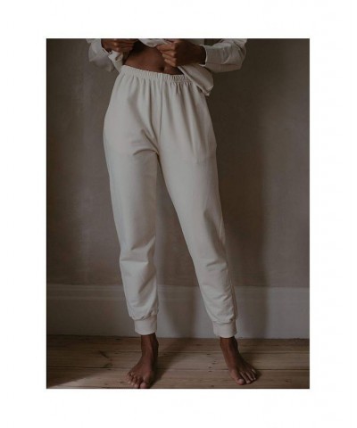 Women's Maternity Organic Cotton Tracksuit Trouser White $35.70 Pants