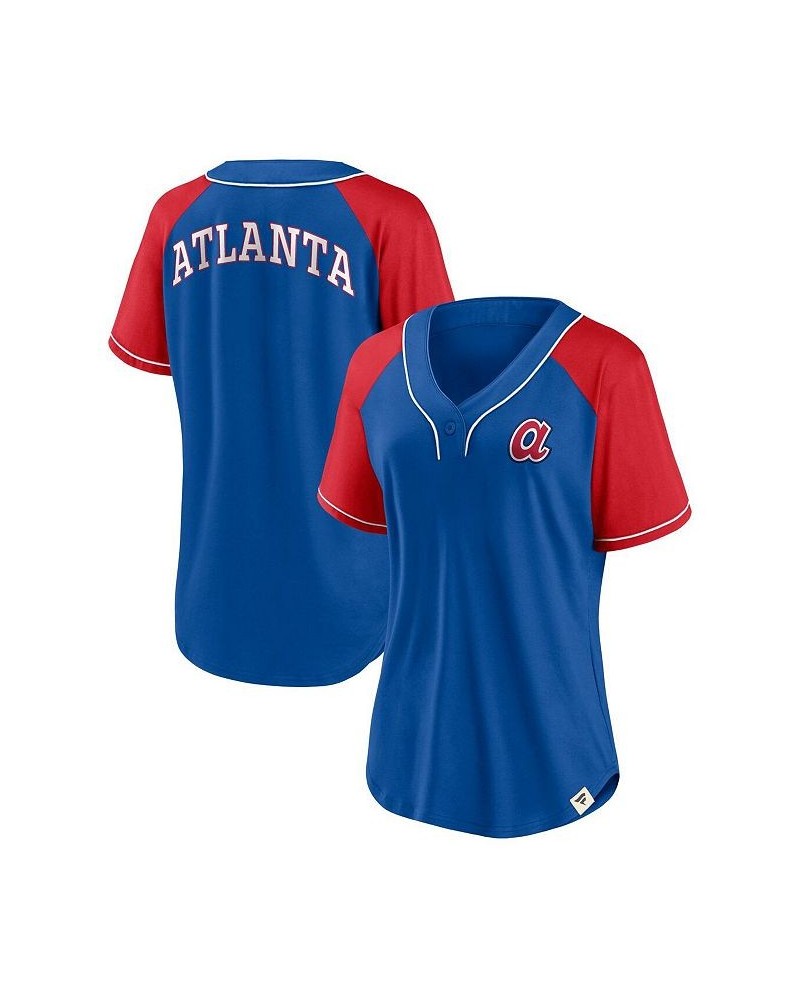 Women's Branded Royal Atlanta Braves Bunt Raglan V-Neck T-shirt Royal $30.80 Tops